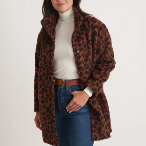 Marine Layer Stephanie Cocoon Coat Wool Blend Fuzzy Teddy Jacket Cheetah NWT XS - Picture 2 of 9